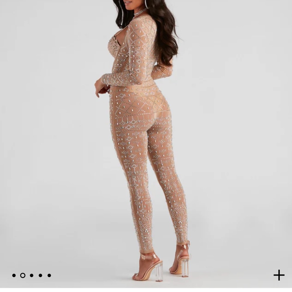 Iridescent Stunner Rhinestone-Embellished Sheer Catsuit